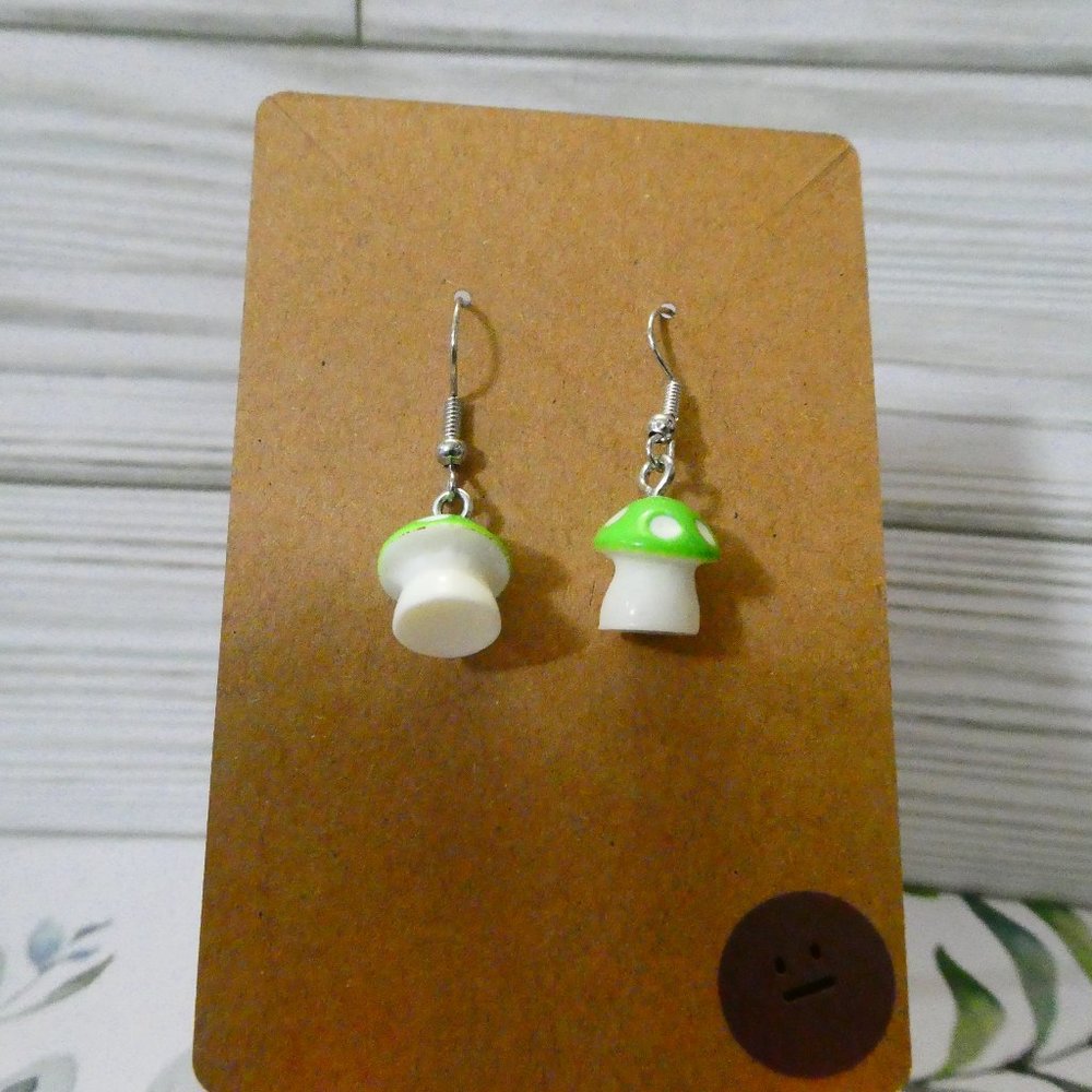 Green mushroom Fish Hook earrings.